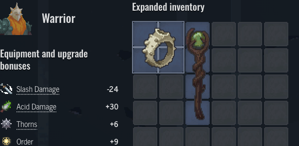 Thorn Stone Ring beside Acid Staff with an active aura connection