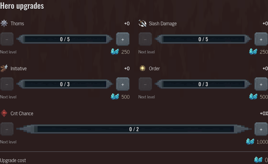 Warrior upgrade rows before any levels are selected